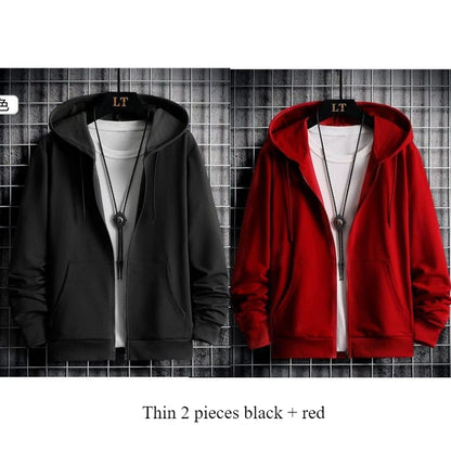 2025 Plush Lined Hoodie Men - Winter Thickened Zip Up Sweatshirt Youth Drop Shoulder Outerwear S-5XL College Style