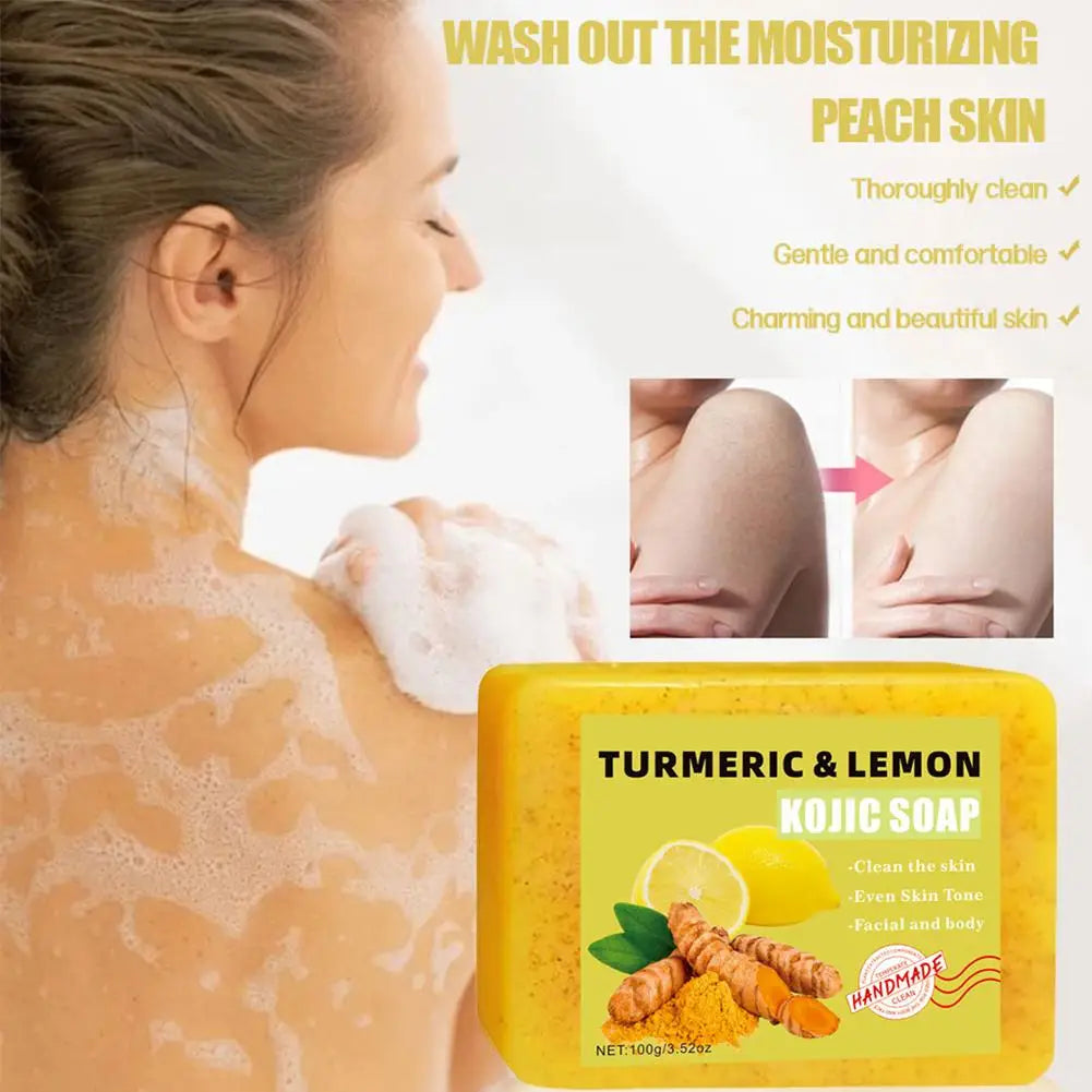 Turmeric Kojic Acid Lemon Soap Bar, Soap Bar Brighten Even Skin Vitamin E, Gentle Lemon Soap For Face,Body Wash Halalzen