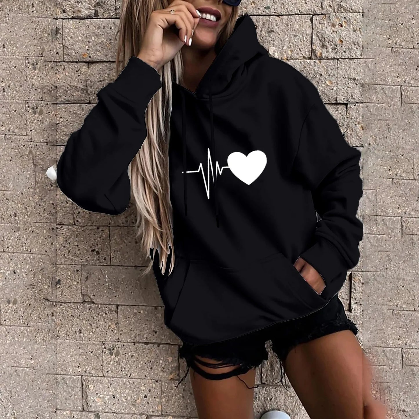Women's Hoodies Tops Long Sleeve Sports blouse Spring Fashion fun Print Sweatshirts Solid Casual Loose Hooded Sweatshirt