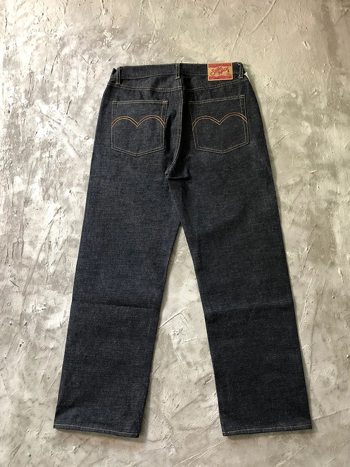 15oz Original Tjock Röd Kanttvättad Jeans Höst Vinter Amerikansk Gammaldags Broderi Y2K Herrmodell Raka Byxor