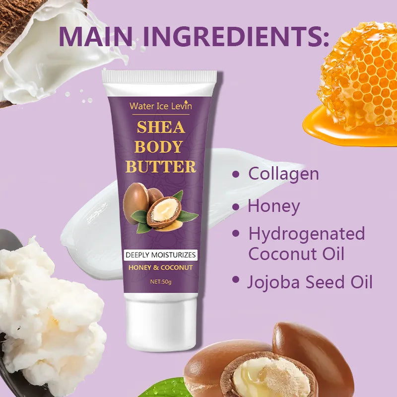 Shea Butter Body Cream, 24-Hour Moisturizing, Makes Skin Softer and More Elastic, Tightens Skin, Nourishing Body Massage, Suitable for Dry, Cracked, Light Beige Skin