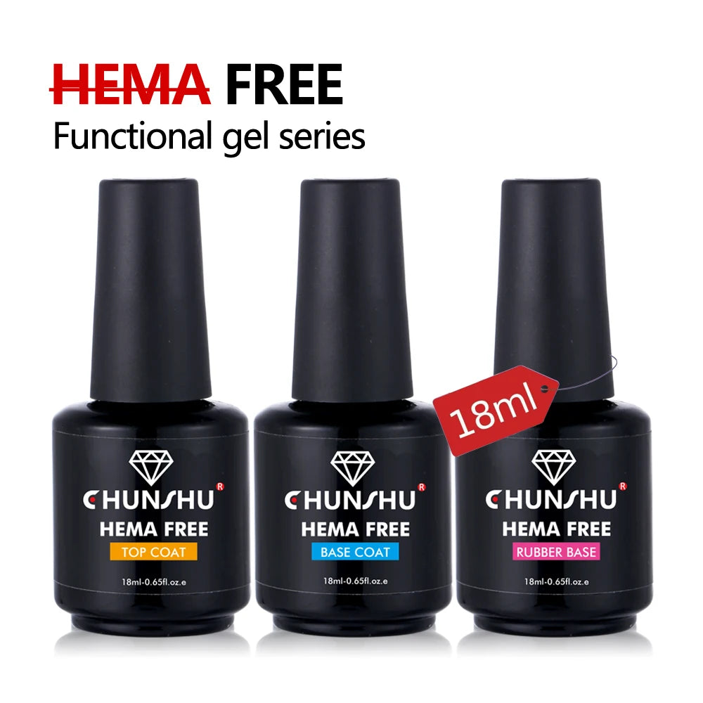 CHUNSHU 18ML Hema Free No Wipe Top Coat Semi-permanent Rubber Base Gel Polish Soak off Long Lasting Ultra Shiny Manicure Nails D