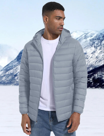 Men’s Winter Insulated Lightweight Puffer Hooded Windbreaker Quilted Coat Water-Resistant Full Zip Bubble Jackets Hiking Coat