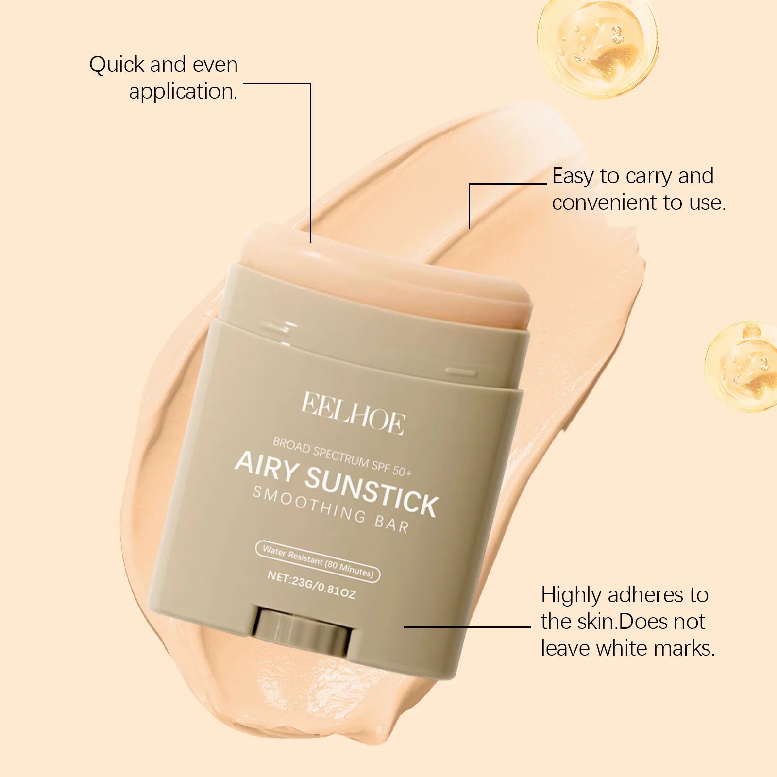 Eelhoe Skin Refreshing Sunscreen Stick Keep Refresh Full Coverage No Sticky for Dry Oily Control Waterproof Body Sunscreens 50+