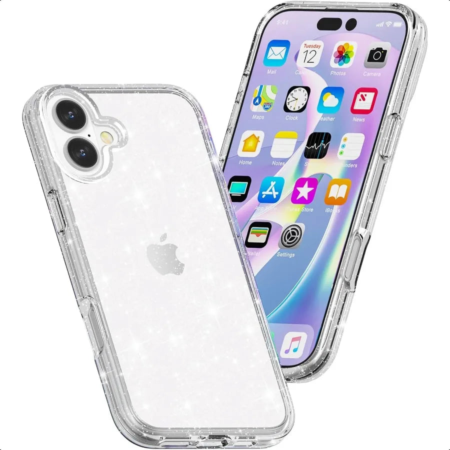 TENOC Phone Case Compatible with iPhone 16 Glitter Case Clear Sparkling Protective Bumper Cute Cover for Girls Women