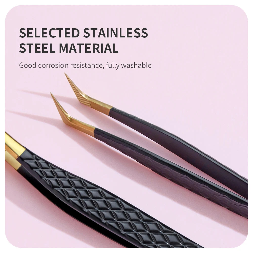 ANNAFRIS High-end Fiber Tip Lash Tweezers Stainless Steel Straight Head Curved Tip Eyelash Extension Tweezer Makeup Tools