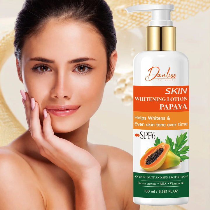 Danliss Papaya Skin Whitening Lotion with SPF6 – 100ml Body & Foot Moisturizer for Even Tone, Antioxidant & Sun Protection.