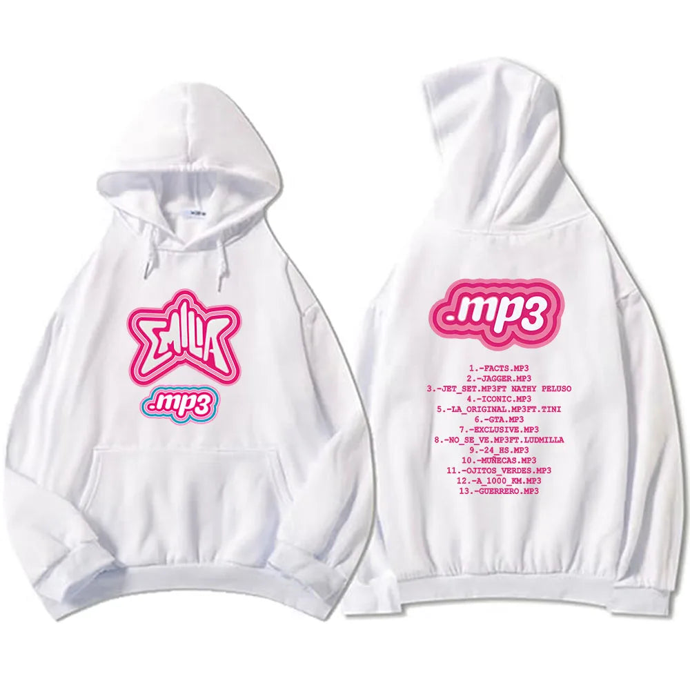 Men Clothes MP3 Emilia Mernes Hoodies Graphic Printing Sweatshirts Winter Casual Long Sleeve Sudaderas Pink Unisex Soft Hoodie