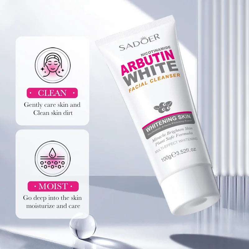 SADOER Niacinamide Arbutin Facial Cleanser Deeply Cleansing Oil Control Moisturizing Blackhead Removal Wash Foam Skin Care Halalzen