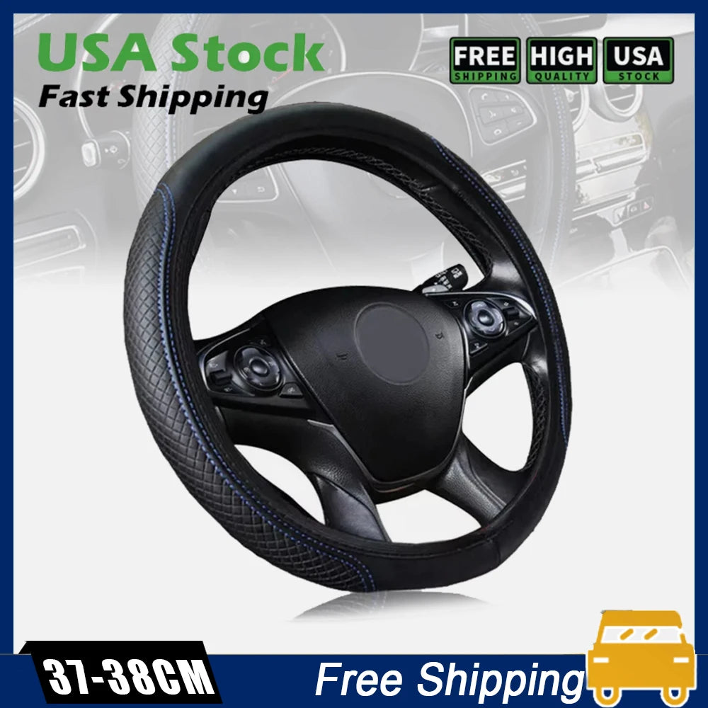 Share Car Steering Wheel Cover Leather Good Grip Car Accessories For 15"/37-38CM