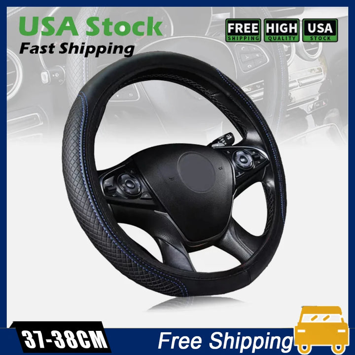 Share Car Steering Wheel Cover Leather Good Grip Car Accessories For 15"/37-38CM