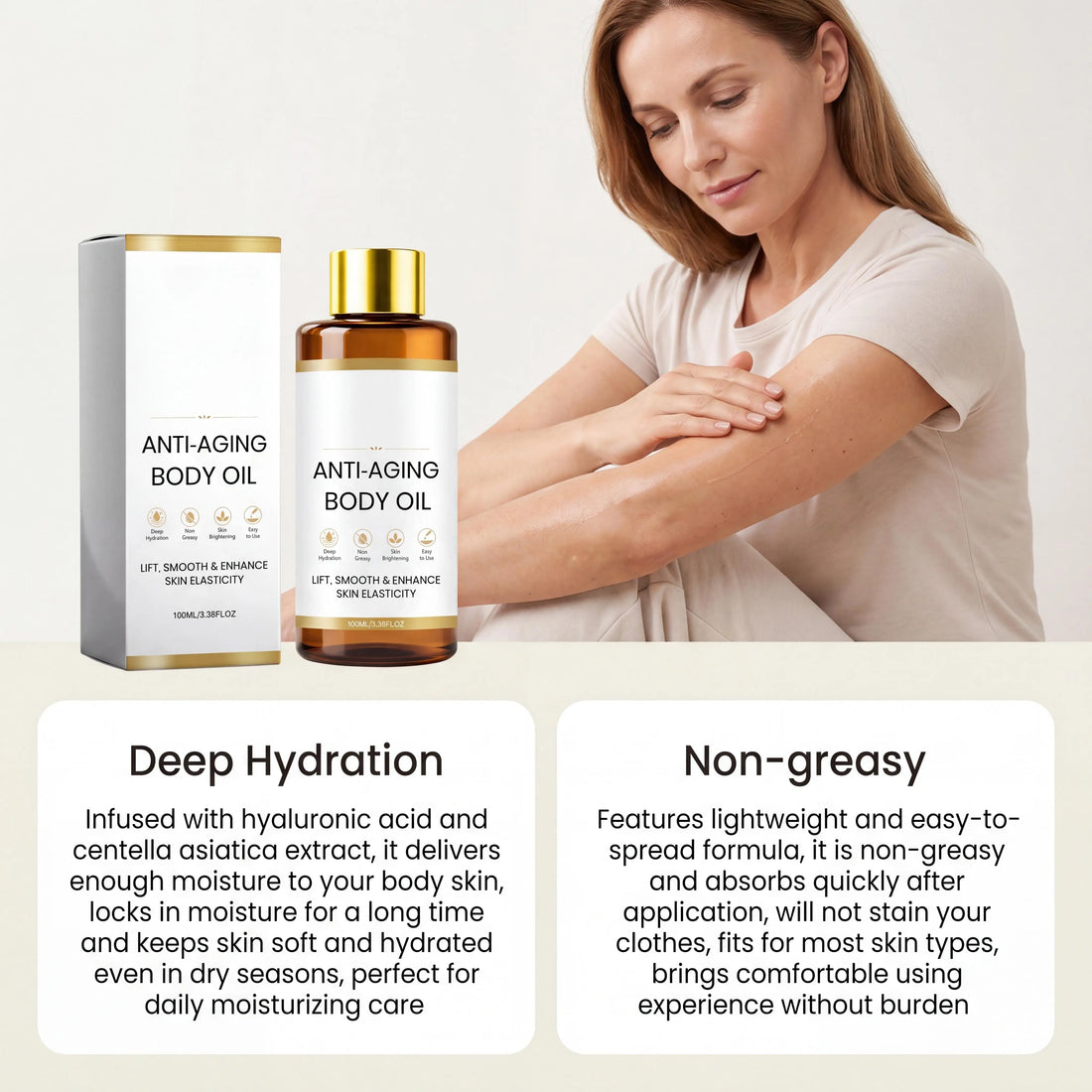 Anti Aging Body Oil With Collagen & Centella Asiatica,Deep Hydrating Firming Lightweight Non Greasy Moisturizing Glow Body Oil
