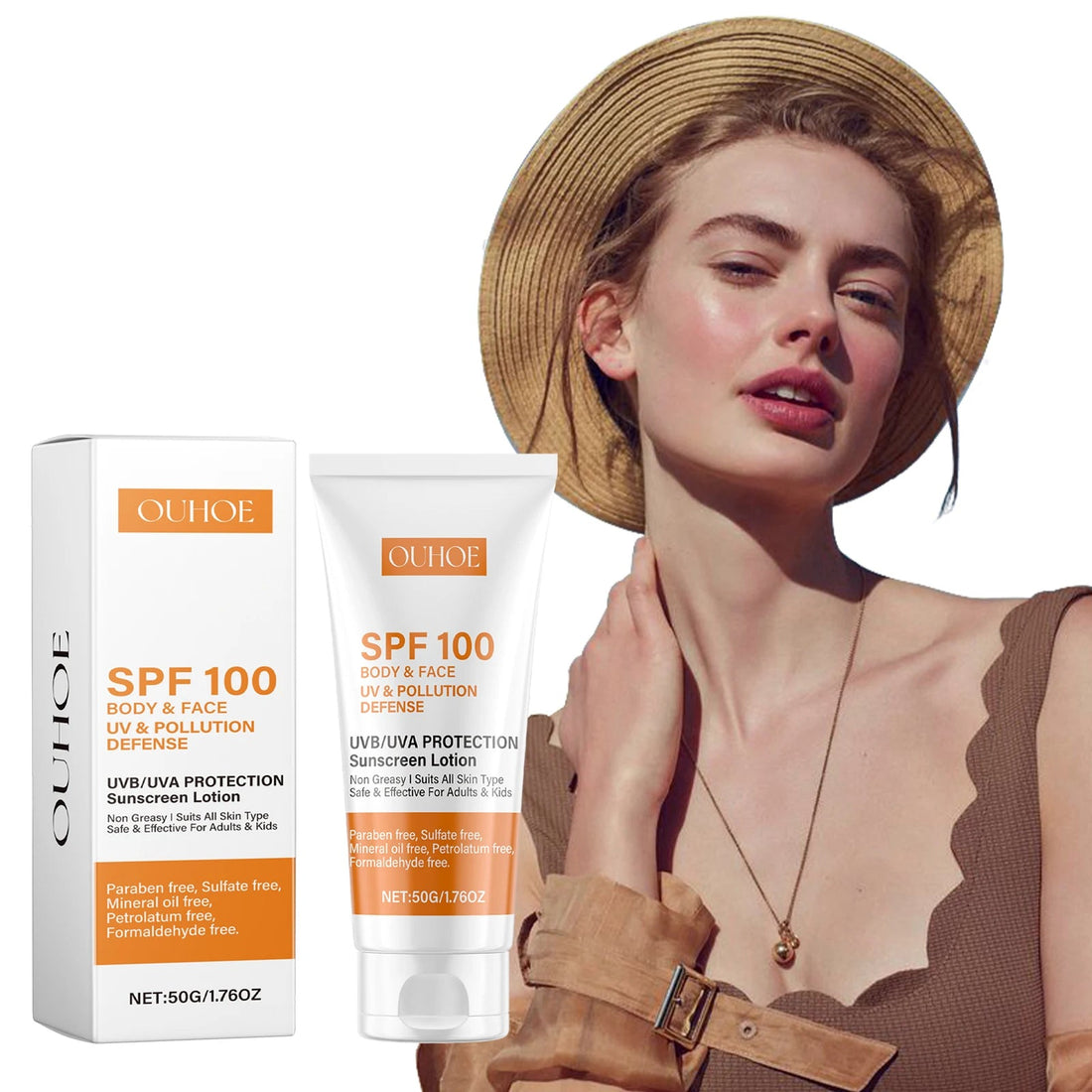 Face & Body Sunscreen Non-Greasy SPF 100+ Facial Sunblock UVA & UVB Protection Sunblocking Cream Anti Aging for Summer Beach Halalzen