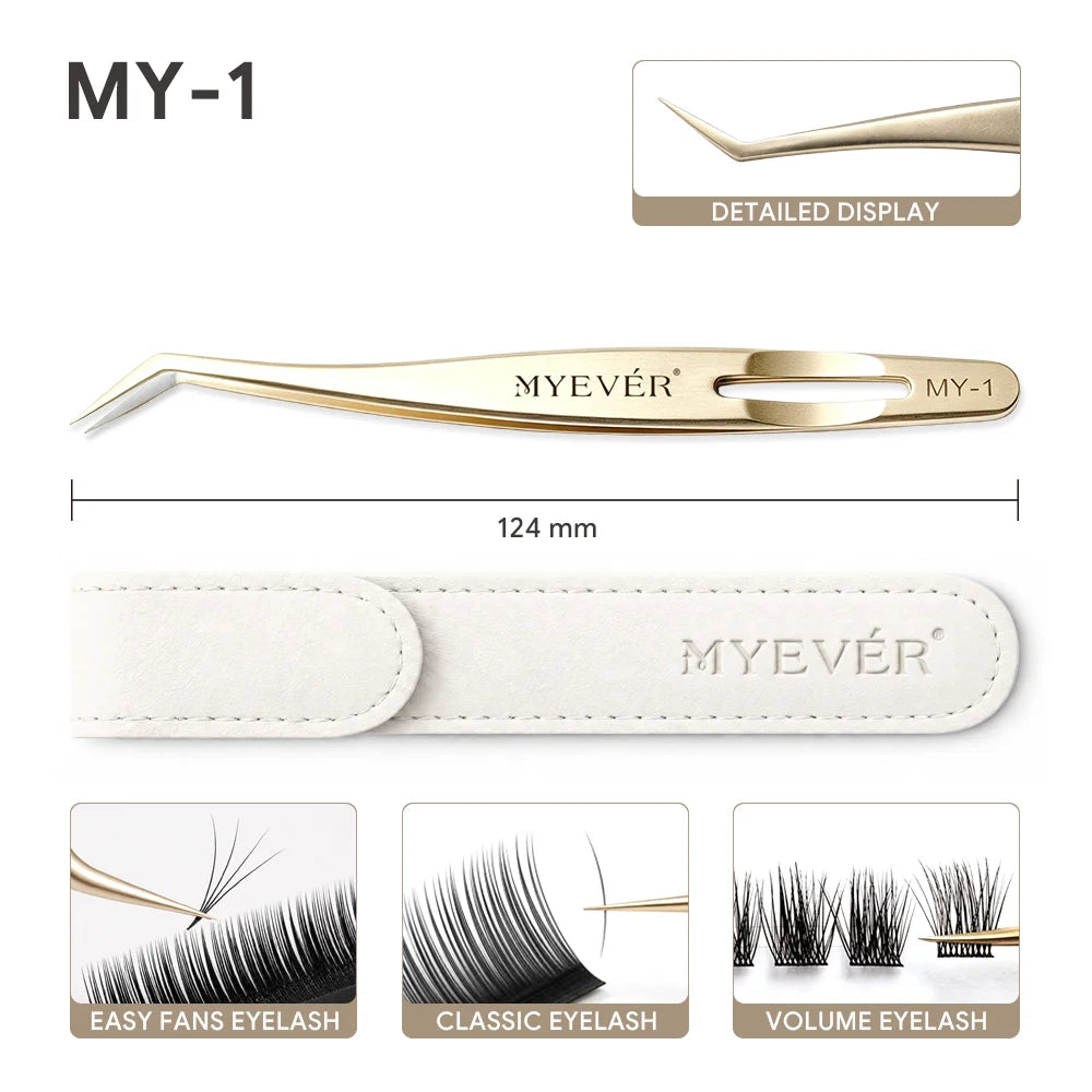 MYEVER Anti-Slip Eyelash Extension Steel Tweezers High-Density Fiber Tip Eyelash & Eyebrow Professional Precision Makeup Tools