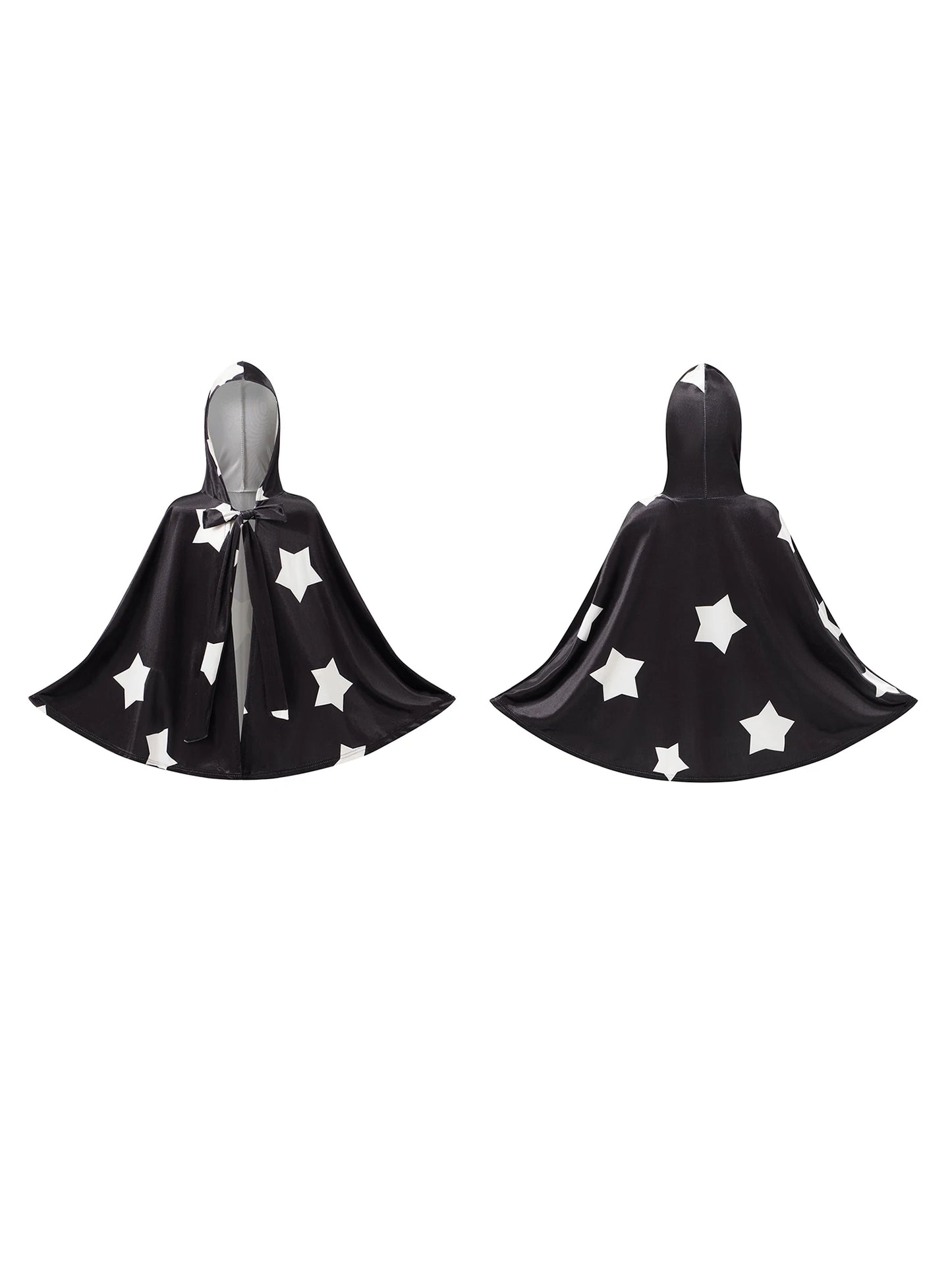 Kids Halloween Witch Cape Costume with Classic Star Pattern and Hooded Wizard Cape for Cosplay Outfit Fun and Magic Theme