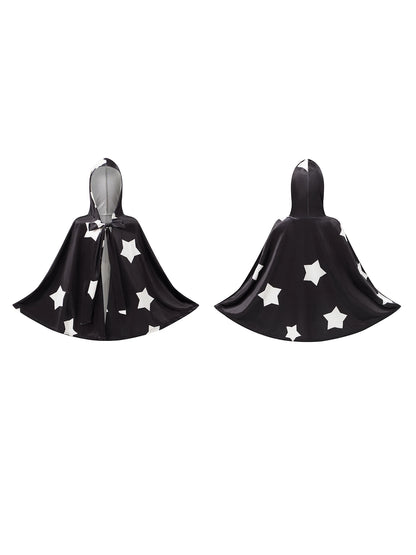 Kids Halloween Witch Cape Costume with Classic Star Pattern and Hooded Wizard Cape for Cosplay Outfit Fun and Magic Theme