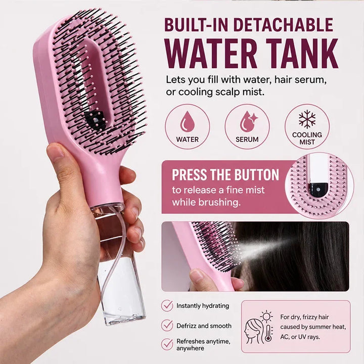 2 in 1 Built-in Spray Detangling Hair Brush Anti Static Reduce Frizz Even Mist Moisturizing Massage Comb Travel Styling Tool