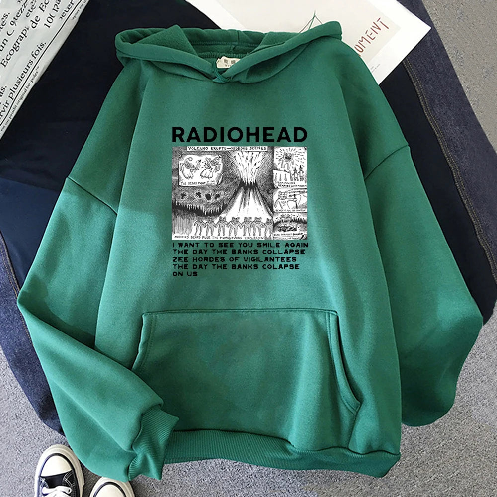 RockIndie Rock Radiohead Print Hoodie Man/Women Pullovers Hoodies Long Sleeve Fleece Streetwear Harajuku Male Tops Sweatshirts