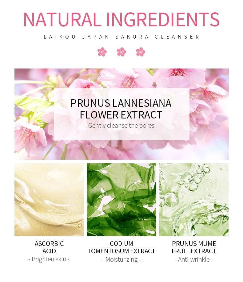 Sakura Cleanser Rich Foam Deep Clean Remove Grease Improve Oily Face Wash Cream Gentle Moisturizing Remove Blackhead Cleanser Halalzen