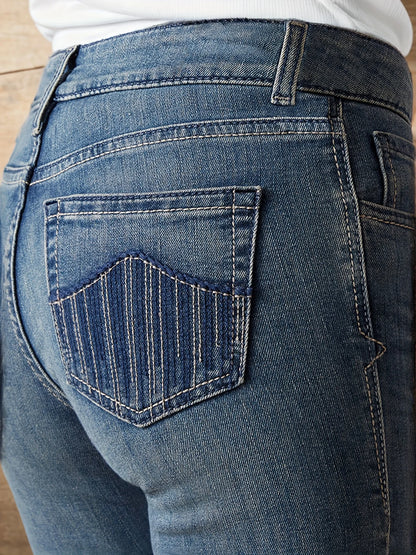 Women's Vintage Bootcut Jeans Mid Rise Stretch Slim Embroidered Wide Leg Denim Pants Western Cowgirl Boot Jeans