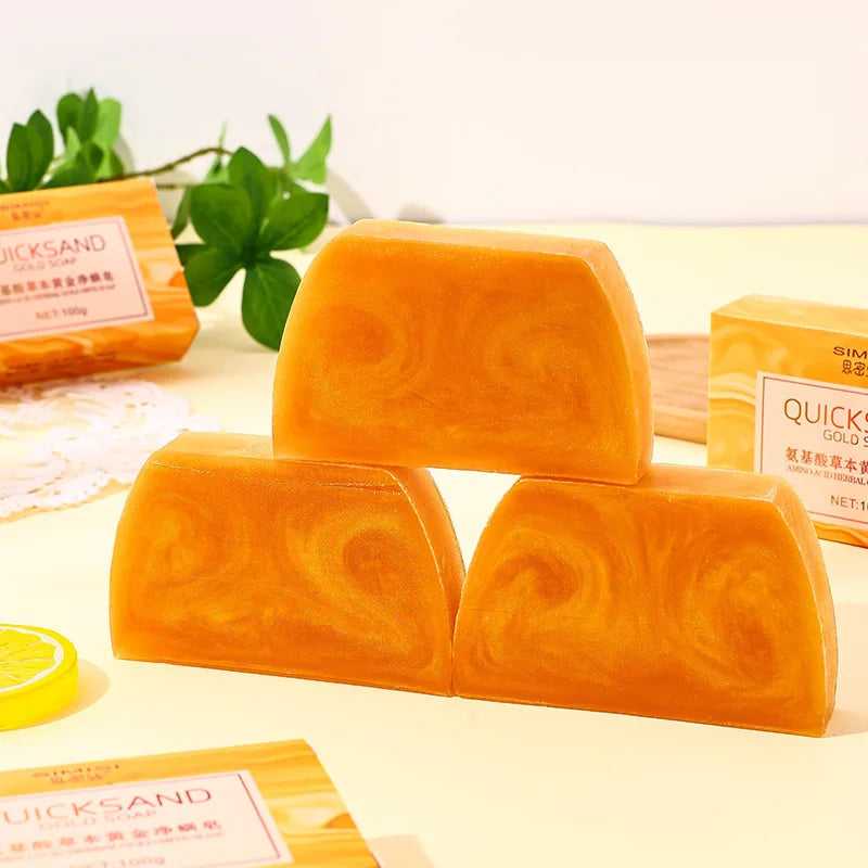 100g Handmade Golden Essential Oil Soap Amino Acid Herbal Gold Cleansing Soap Deep Cleaning and Skin Friendly Halalzen