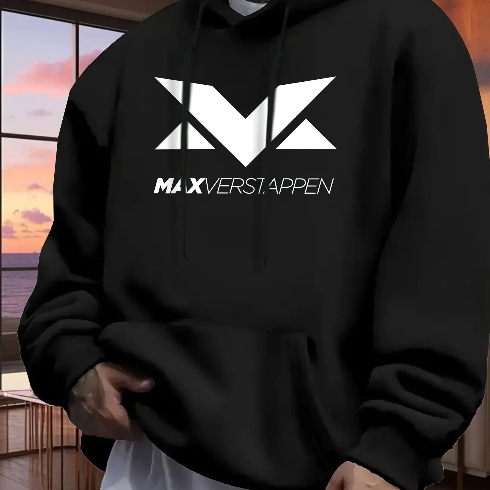 Men'S Red Max Verstappen Racing Graphic Hoodie - Casual Front Print Pullover with White Logo, Long Sleeves, and Kangaroo Pocket