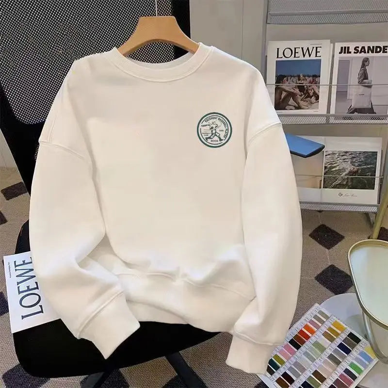 American Heavyweight Sweatshirt for Men's Long-sleeved Casual Hong Kong Style Top Autumn and Winter Loose Plush Thickened Jacket