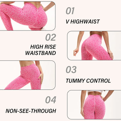 2pcs Women's High Waist Leopard Print Yoga Pants Sports Leggings, Hip Lifting Workout Stretch Fitness Pants For Running Fitness