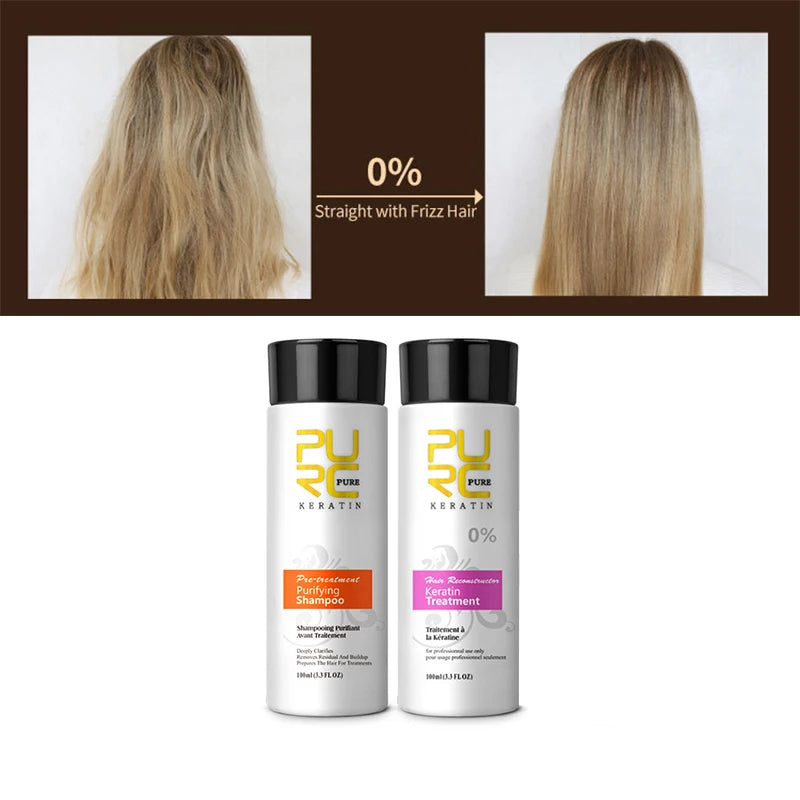 PURC Brazilian Keratin Hair Treatment for Curly Damaged Hair Straightening Smoothing Scalp Treatment Purifying Shampoo Hair Care