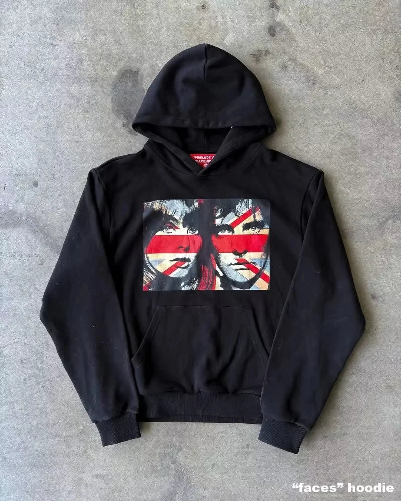 2025 American Retro Design Harajuku Y2K Casual Loose Hoodie Men New Street Hip-hop Fashion Punk Oversized Sweatshirt Women
