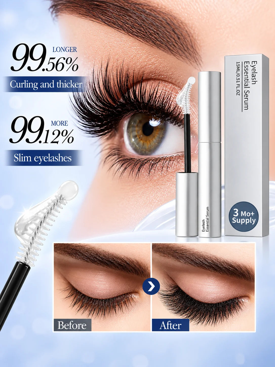 Fast Natural Curling Eyelash Essence – Precision Brush for Defined Eye Makeup, Lightweight Hydrating Formula, Daily Lash Care