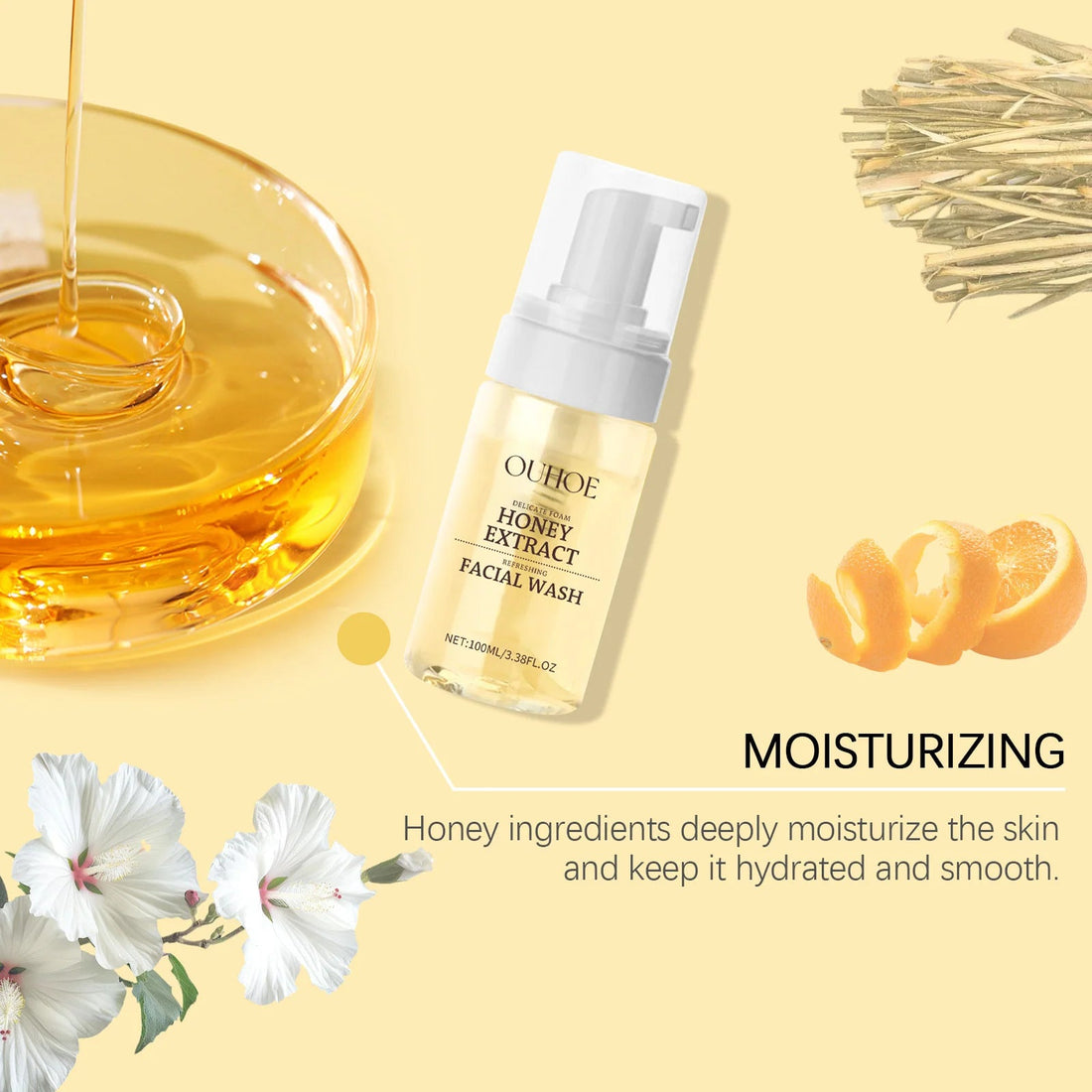 Honey Facial  Foaming Cleanser Gentle Oil Control Reduce Acne Blackhead Purify Pore Soothing Relieve Redness Hydrating Face Wash Halalzen