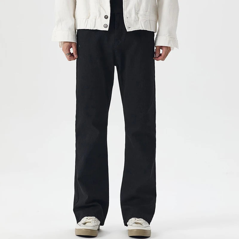 N-style Retro Korean Version of High Street Micro Horn Loose Slimming Tie-in Straight Black Autumn and Winter Jeans Man