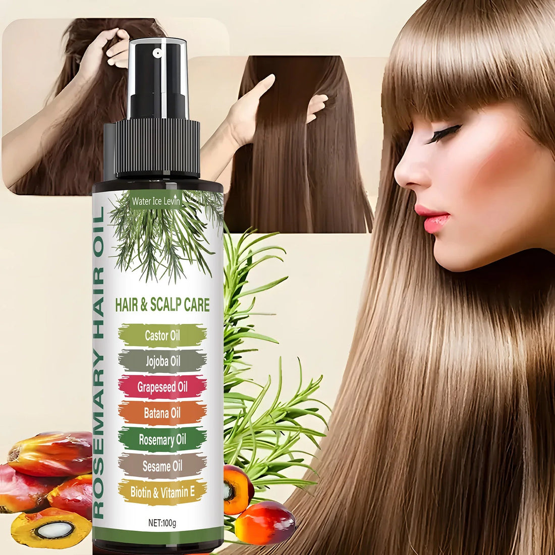 Rosemary Hairspray Uses Rosemary Oil, Mint Oil and Horsetail Grass Leaf Extracts to Moisturize Hair Roots Brings the Fragrance of the Hair, Make Your Hair Looks Shiny and Beautiful Halalzen