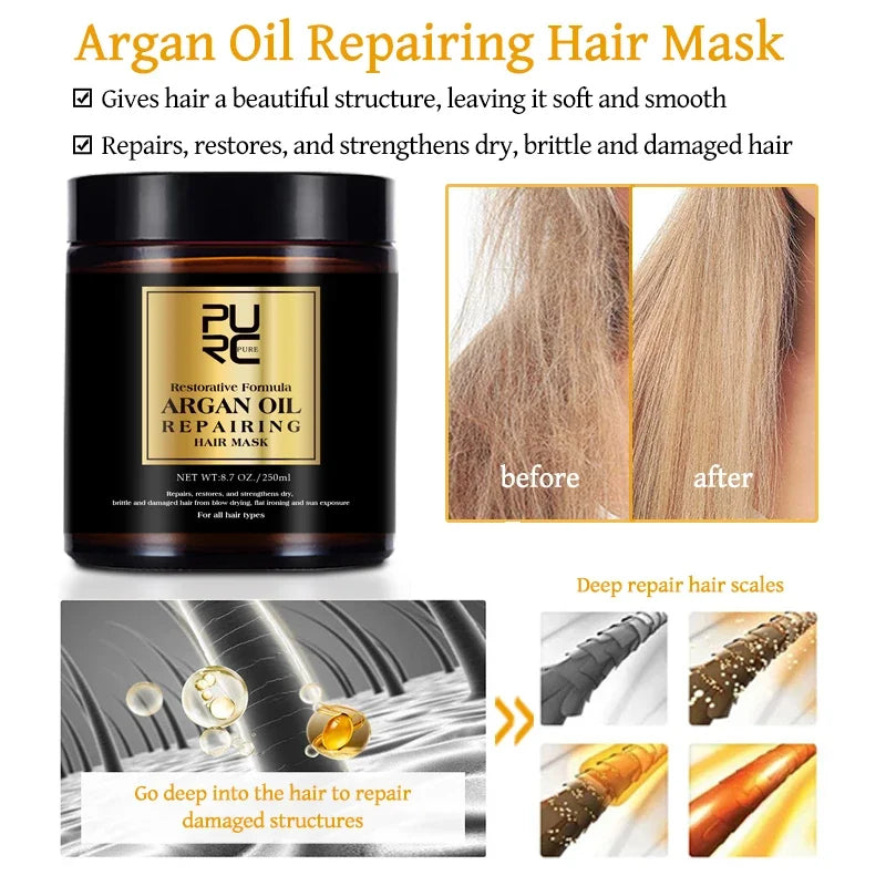 Morocco Argan Oil Shampoo Conditioner Hair Mask Treatment Deep Repairing Damage Dry Scalp Cleaning PURC Hair Care 500ML Shampoos