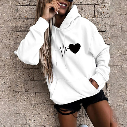 Women's Hoodies Tops Long Sleeve Sports blouse Spring Fashion fun Print Sweatshirts Solid Casual Loose Hooded Sweatshirt