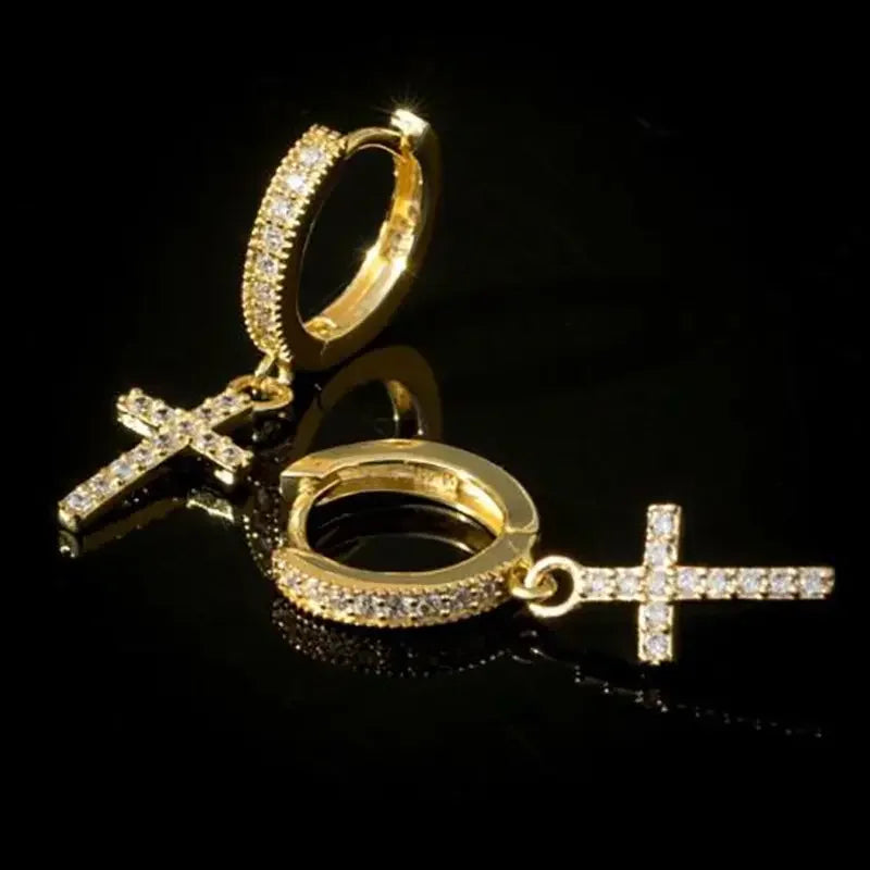 Classic Cross Point-Drill Crystal Replaceable Exquisite White Color Earrings For Women Men Hiphop Party Jewelry Gifts