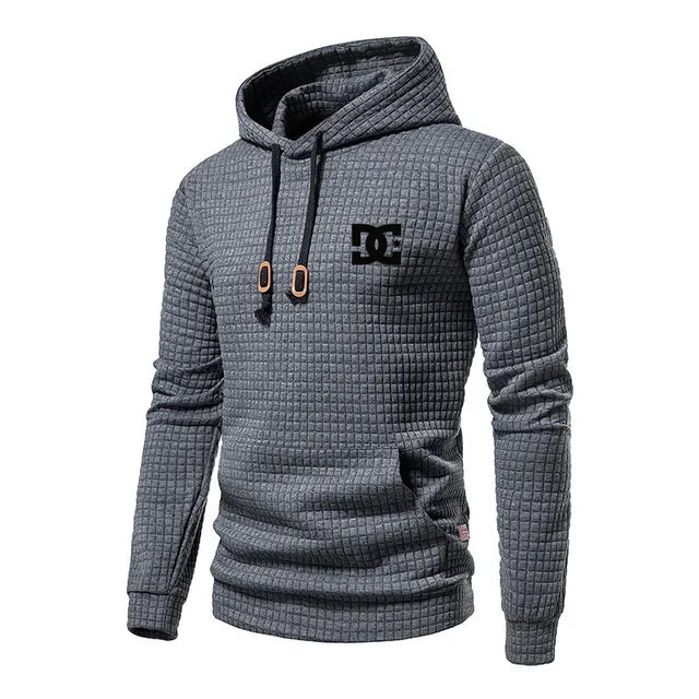 2025 New Spring and Autumn Europe men DC letters printed casual large pocket hoodie jumper small plaid jacquard plus size