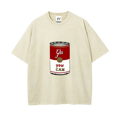 Motivate Can Tee Yes You Can Can Pattern Washed Casual Loose Short Sleeved Creepy Charming Inspiring Comfortable Top