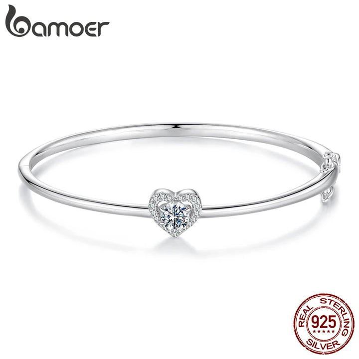 Pulsera BAMOER de moisanita en forma de corazón hueco de 0.5 quilates, corte redondo, color D, brazalete para muñeca, plata de ley 925 para mujer, regalo de boda