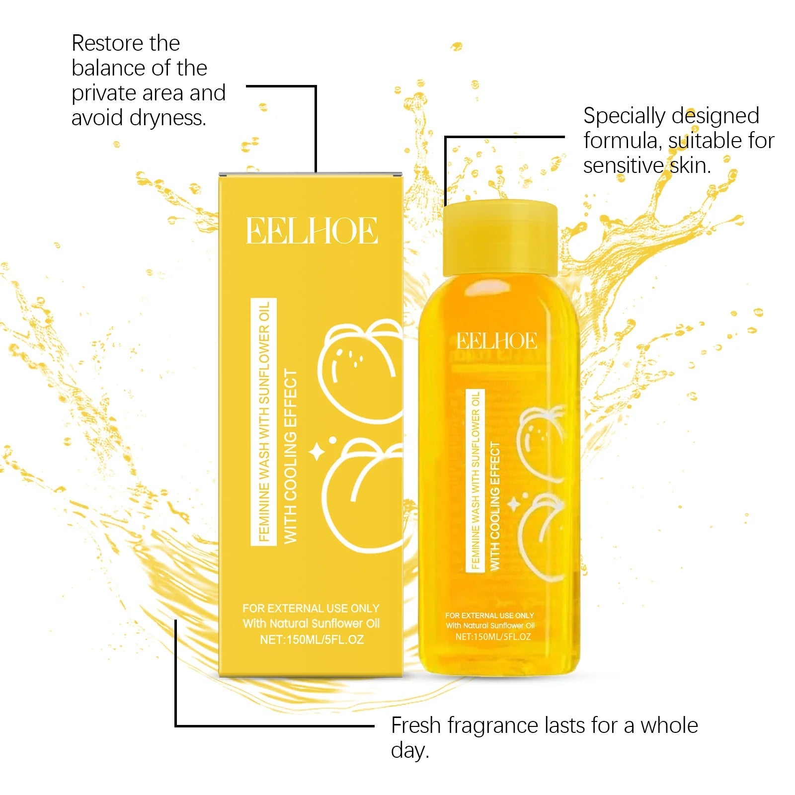 Female Body Wash with Natural Sunflower Oil Private Parts Cleansing Refreshing Oil Long-Lasting Fragrance Anti Itch Shower Gel Halalzen