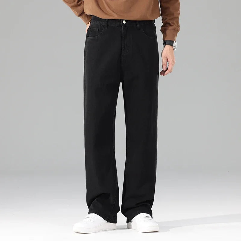 Neue Herren-Jeans für den Herbst, schwarz, lässig, Baggy-Hose, klassisch, gerader Schnitt, bequem, weit geschnitten, Denim-Hose, Herrenbekleidung