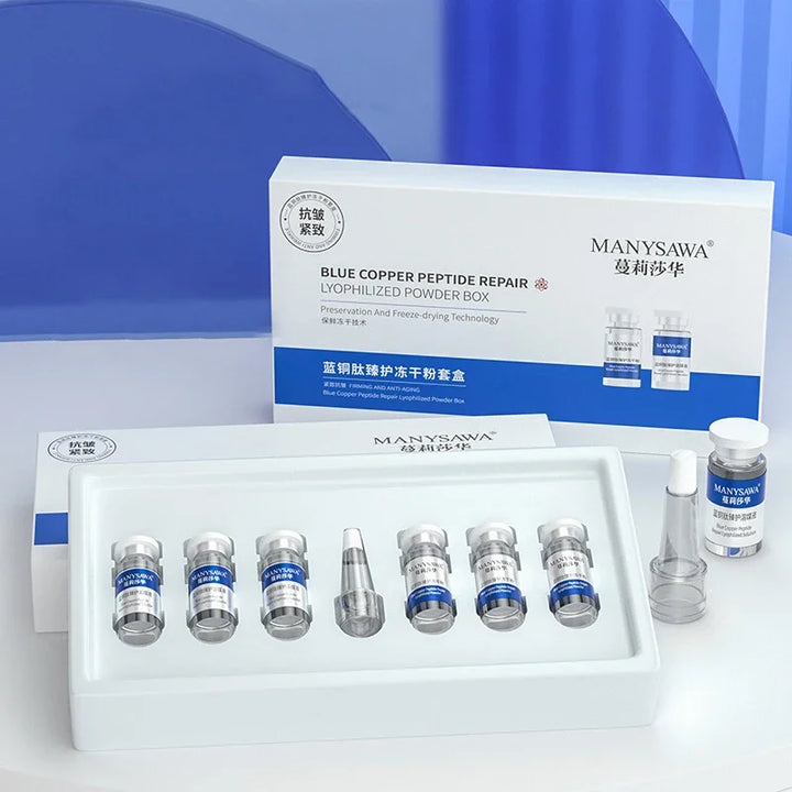 Blue Copper Peptide Repair Lyophilized Powder Box Freeze-dried Firming Essence Anti Aging Shrinks Pores Face Serum Skin Care Set