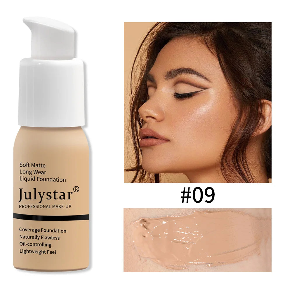10 Colors Matte Liquid Foundation, Waterproof Long‑lasting Lightweight Oil Control Concealer Facial Base Makeup