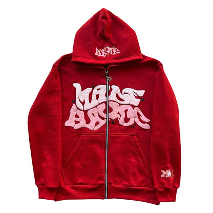 Men Women Hoodie Long Sleeve Letters Print Zipper Closure Sweatshirt Jacket with Pockets