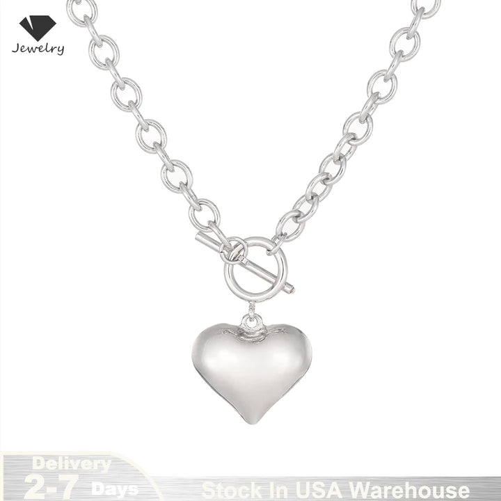 S925 Sterling Silver Elegant TO Buckle Peach Heart Love Pendant Thick Chain Necklace Women's Jewelry Party Gifts Ships from USA