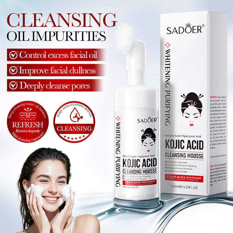 SADOER Kojic Acid Whitening Facial Cleanser Mousse Face Moisturizing Deep Cleansing Anti-aging Face Wash Foam Facial Cleanser Halalzen