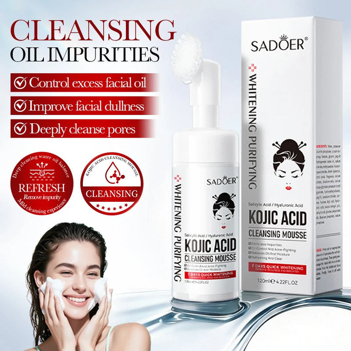 SADOER Kojic Acid Whitening Facial Cleanser Mousse Face Moisturizing Deep Cleansing Anti-aging Face Wash Foam Facial Cleanser Halalzen