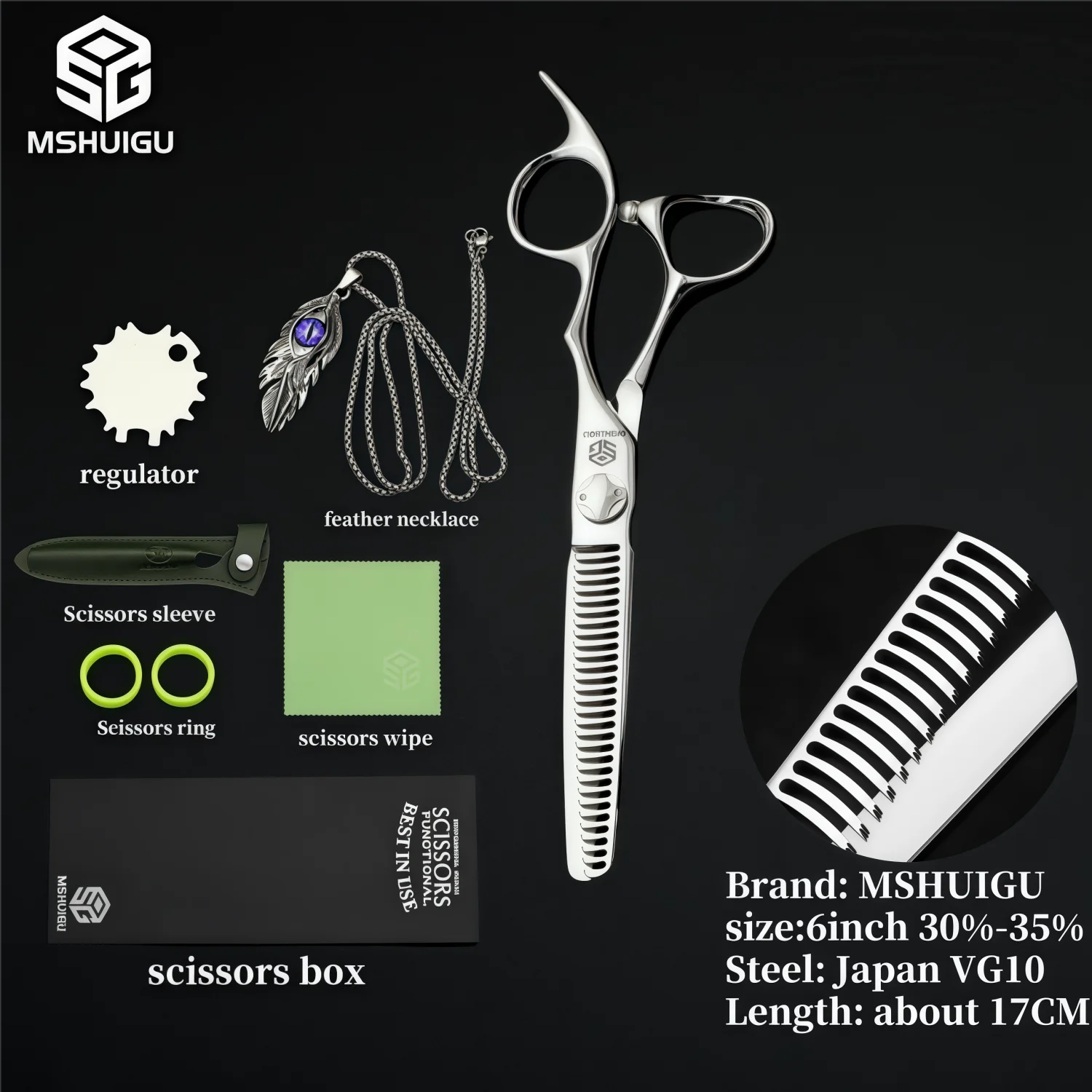 MSHUIGU 440C Professional Barber Scissors 6-7 Inch Laser Wire Serrated Blade Multi-Functional Thinning Hair Shears for Salon Too