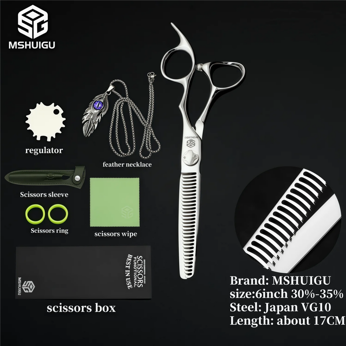 MSHUIGU 440C Professional Barber Scissors 6-7 Inch Laser Wire Serrated Blade Multi-Functional Thinning Hair Shears for Salon Too